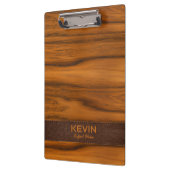 マホガニー木材およびレザーテクスチャモノグラム クリップボード (左)