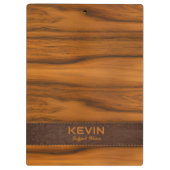 マホガニー木材およびレザーテクスチャモノグラム クリップボード (裏面)