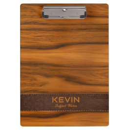 マホガニー木材およびレザーテクスチャモノグラム クリップボード