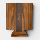 マホガニー木材およびレザーテクスチャモノグラム 缶クーラー (正面)