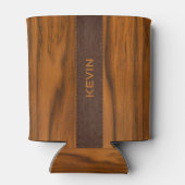 マホガニー木材およびレザーテクスチャモノグラム 缶クーラー (裏面)