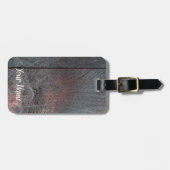 マホガニー木材の背景を使用した外観 ラゲッジタグ (正面横)