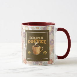 マホガニー系フラワーデザインのコーヒーマグカップ マグカップ