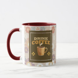 マホガニー系フラワーデザインのコーヒーマグカップ マグカップ