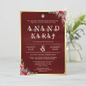 マホガニー・レッドのタイポグラフィ Anand Karaj シク教徒の結婚式 招待状 (スタンド正面)