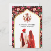 マホガニー・レッドのタイポグラフィ Anand Karaj シク教徒の結婚式 招待状 (裏面)