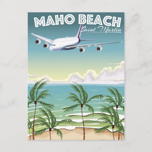 マホビーチセントマーチン飛行機ポスター ポストカード (正面)