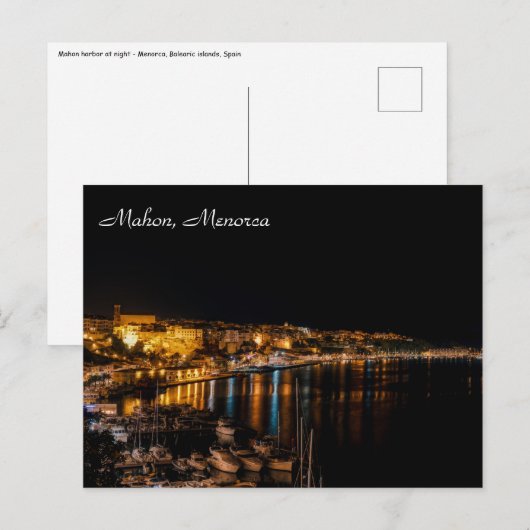 マホン港の夜景 - スペイン、メノルカ島 ポストカード (正面/裏面)