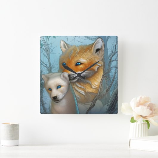 ママあなたはザ最高の-キツネとベビー スクエア壁時計 (ホーム)