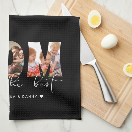 ママあなたは最高の引用文黒写真コラージュ キッチンタオル (四つ折り)