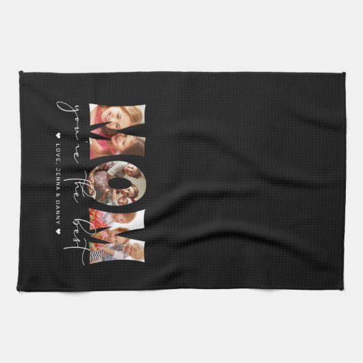 ママあなたは最高の引用文黒写真コラージュ キッチンタオル (横)