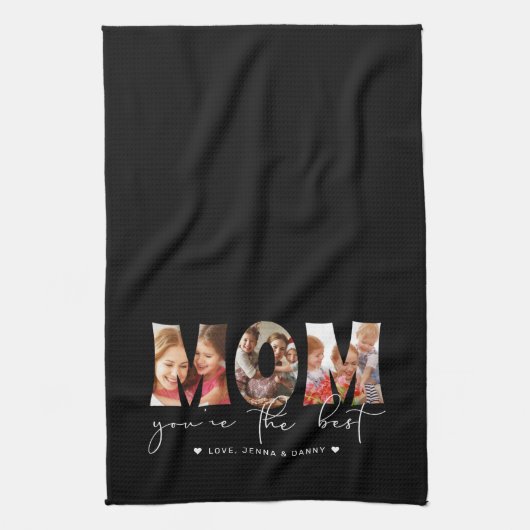 ママあなたは最高の引用文黒写真コラージュ キッチンタオル (縦)