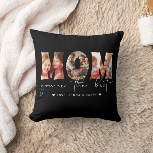 ママあなたは最高の引用文黒写真コラージュ クッション (ブランケット)