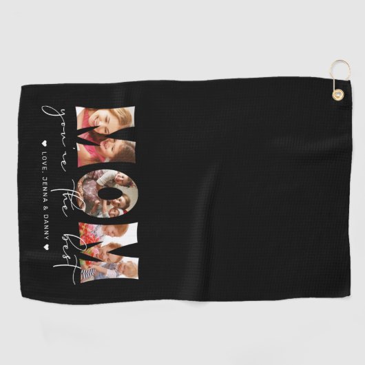 ママあなたは最高の引用文黒写真コラージュ ゴルフタオル (横)