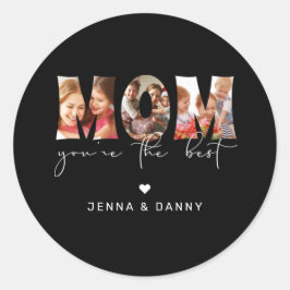 ママあなたは最高の引用文黒写真コラージュ ラウンドシール