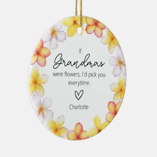ママおばあちゃんの孫の名前花模様水色 セラミックオーナメント (右)