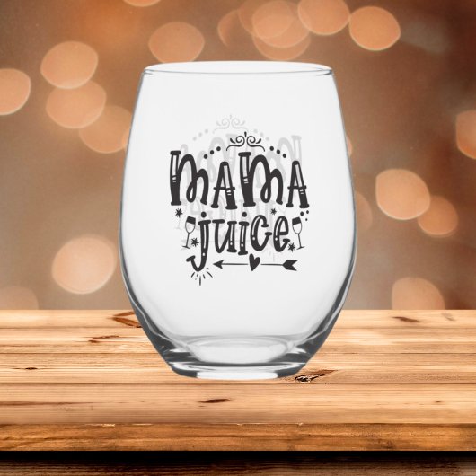 ママおもしろいジュースのワードアート ステムなしワイングラス