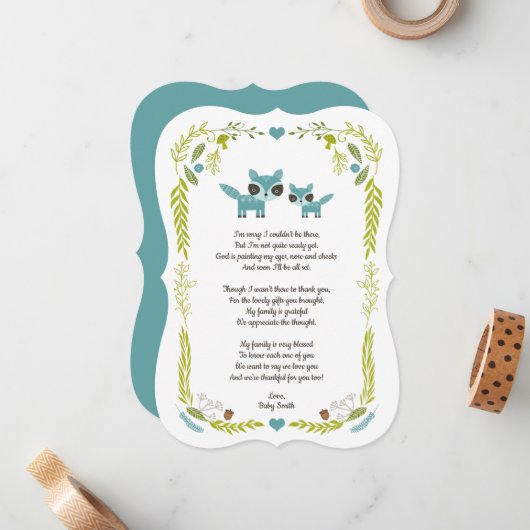 ママおよびベビーのアライグマのベビーはノート感謝していしています + 詩 ノートカード (正面/裏面インサイチュ)