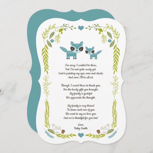 ママおよびベビーのアライグマのベビーはノート感謝していしています + 詩 ノートカード (正面/裏面)