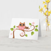 ママおよびベビーのフクロウ カード (黄色い花)