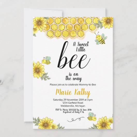 ママからビーへのベビーシャワーの招待 招待状 (正面)