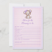 ママかわいい紫のクマのシャワーゲームカード用アドバイス 招待状 (正面)