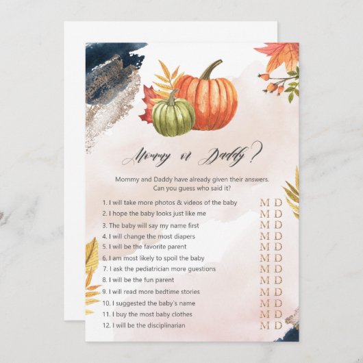 ママかパパかぼちゃの赤ちゃんシャワーゲームカード 招待状 (正面/裏面)
