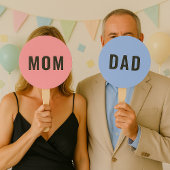 ママかパパか？ |ピンクモダンブルー赤ちゃんシャワーゲーム ハンドファン