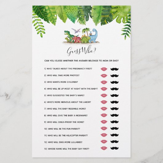 ママかパパか？恐竜の赤ちゃんシャワーゲーム (正面)