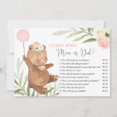 ママかパパのゲームピンクのフローラテディベア 招待状 (正面)