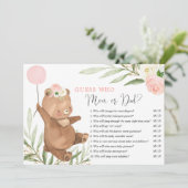 ママかパパのゲームピンクのフローラテディベア 招待状 (スタンド正面)