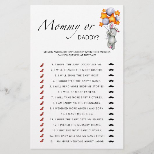 ママかパパの小さなバニーの赤ちゃんシャワーゲーム (正面)