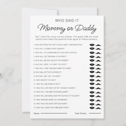 ママかパパは、誰が赤ちゃんシャワーのゲームを言ったか推測 シーズンカード (正面)
