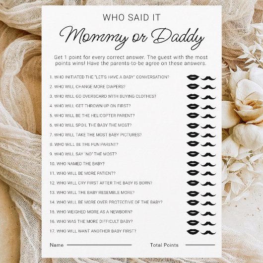 ママかパパは、誰が赤ちゃんシャワーのゲームを言ったか推測 シーズンカード