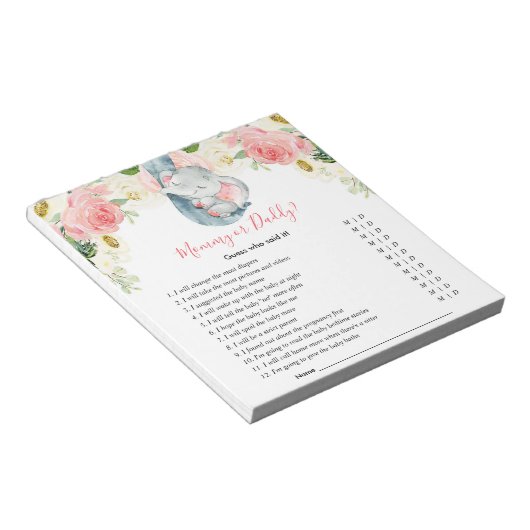 ママかパパ誰が赤ちゃんシャワーのゲームを言ったか推測 ノートパッド (アングル)