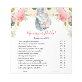 ママかパパ誰が赤ちゃんシャワーのゲームを言ったか推測 ノートパッド