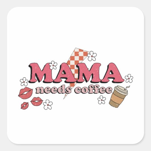 ママがコーヒーを飲む スクエアシール (正面)