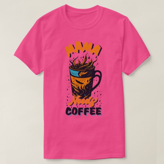 ママがコーヒーを飲む Tシャツ (デザイン正面)