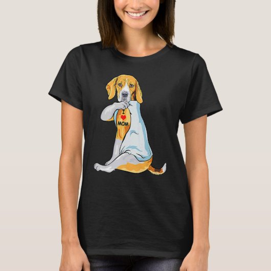 ママが大好きなタトゥー ビーグルママ 犬 女性 Tシャツ (正面)