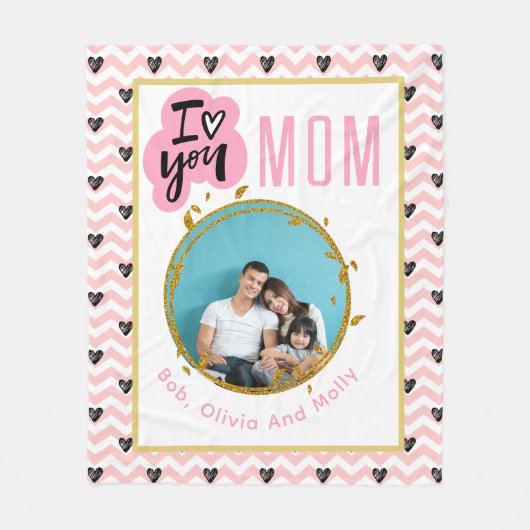 ママが大好きミイラパーソナライズされたモダン写真 フリースブランケット (正面)
