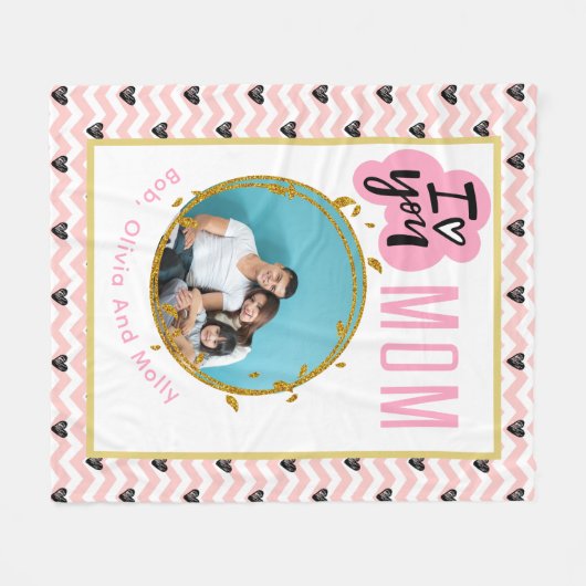 ママが大好きミイラパーソナライズされたモダン写真 フリースブランケット (正面(横))