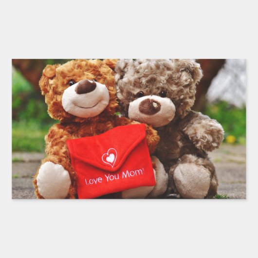 ママが大好き – かわいい&かわいいテディベア 長方形シール (正面)