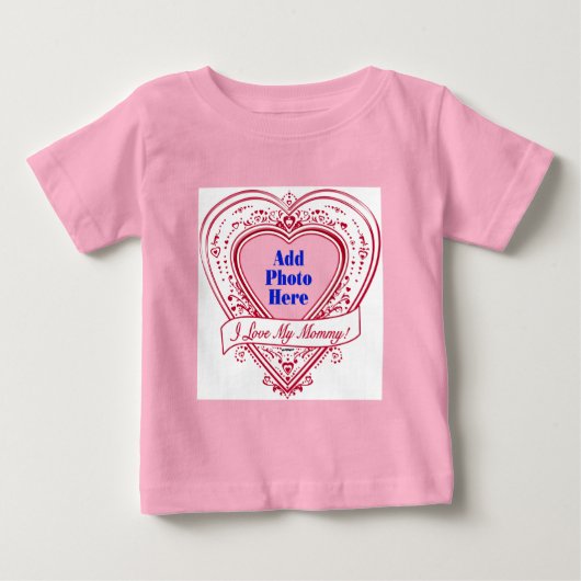 ママが大好き! フォト 赤いハート ベビーTシャツ (正面)