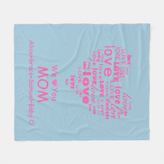 「ママが大好き!」子供たちパーソナライズされた フリースブランケット (正面(横))