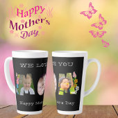 ママが大好き!母の日バタフライ写真名 カフェラテマグ