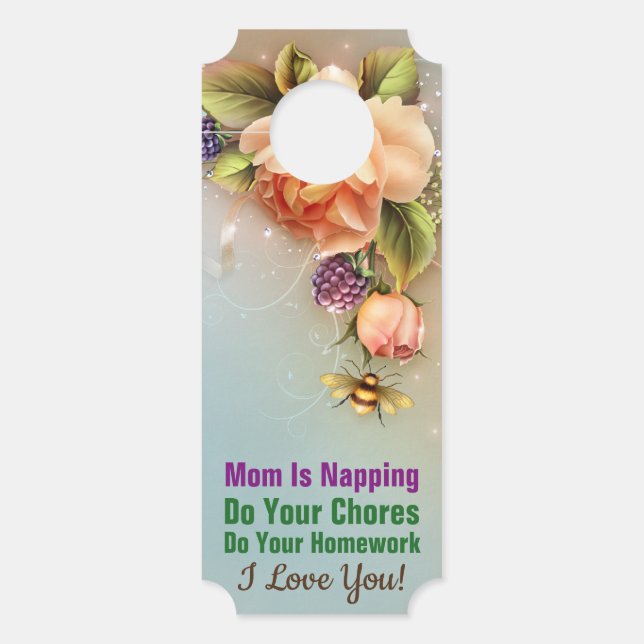 ママが昼寝 – 小さなドアハンガーラベル ドアノブサイン (正面)