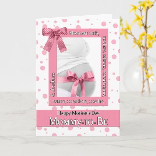 ママが母の日ピンクの水玉模様 カード (黄色い花)