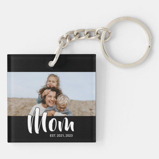 ママが現代のスクリプト写真を設立 キーホルダー (裏面)