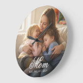 ママが現代の白いスクリプト写真を設立 ラージ壁時計 (傾斜)