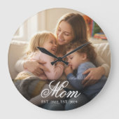 ママが現代の白いスクリプト写真を設立 ラージ壁時計 (正面)